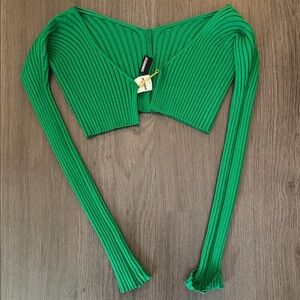 Jacquemus Bright Green Ribbed Long-Sleeve Crop Top